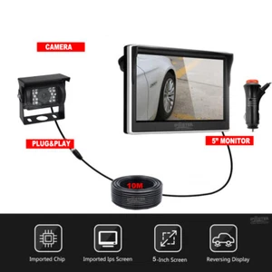 Car 5" Monitor+ 4 Pin IR Reversing Rear View Camera Kit For RV Truck Bus Caravan - Picture 1 of 12