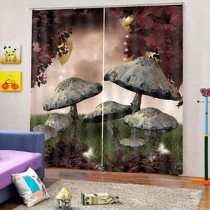 Great Lovely Mushroom 3D Curtain Blockout Photo Printing Curtains Drape Fabric - Picture 1 of 12
