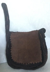 Brown GENUINE LEATHER / Wool Cross Body/Shoulder Bag / Handbag, Made In Italy - Picture 1 of 12