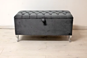 Caja de almacenamiento otomana/caja de manta taburete de asiento en felpa y terciopelo triturado - Imagen 1 de 7