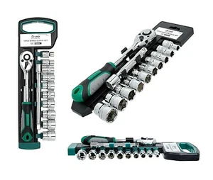 HUAQI 12pc 1/2" 3/8" 1/4" Drive Socket Ratchet Wrench & Extension Bar Tool Set - Picture 1 of 13