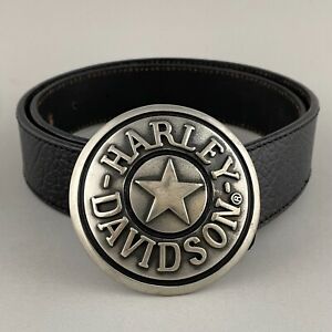 Harley Davidson Black Leather Belt with Star Belt Buckle Mens 32