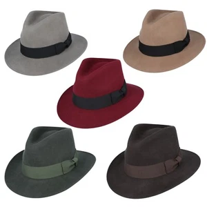 Cappello Fedora 100% Lana Feltro Schiacciabile Fedora Hat UK Stile Indiana Jones - Foto 1 di 22