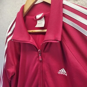 Adidas Track Jacket Girls Large Pink Full Zip Classic Pockets White Stripe - Picture 1 of 17