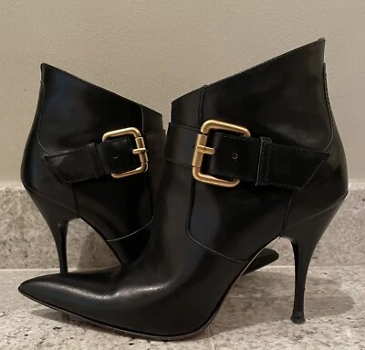 Cesare Paciotti   Ankle Bootie  Leather Brass Buckle Black 36 - Image 1 of 4