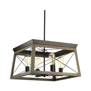 Progress Lighting Briarwood 4-Light Antique Bronze Farmhouse Square Chandelier - Picture 1 of 6