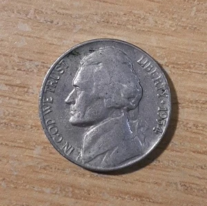 1954-D JEFFERSON NICKEL DENVER GOOD USA US FIVE 5 CENTS MM18 - Picture 1 of 2