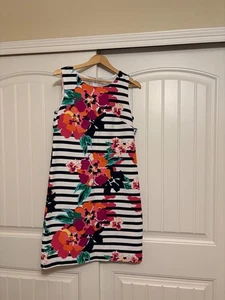 Talbots Factory Shift Dress Size 10 Black and White Striped Floral Print Lined - Picture 1 of 3
