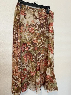 Coldwater Creek Skirt L Brown Floral Long Midi Side Zip Lined Flared Fall Spring - Image 1 of 4