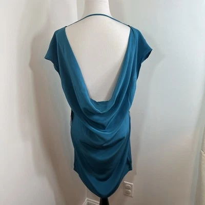 Champagne & Strawberry Dress M 100% Silk Teal Cowl Back New With Tags - Image 1 of 4