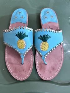 Sandalias Jack Rogers Turquesa Motivo Piña Talla 9 Cuero Clásico Preppy - Imagen 1 de 5