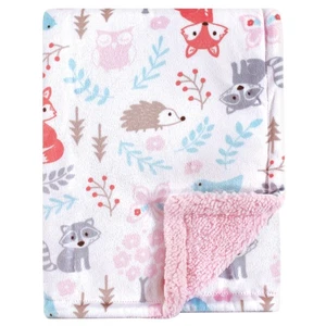 Hudson Baby Infant Girl Plush Blanket with Sherpa Back, Girl Woodland, One Size - Picture 1 of 1
