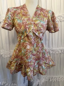 Vintage handmade 70’s Peplum Ruffle Blouse Wrap Tie Back Mod Gogo S/M - Picture 1 of 7