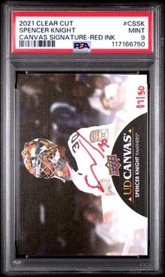Spencer Knight Clear Cut Canvas Signature Red Ink /30 PSA 9 Rookie - Image 1 of 2