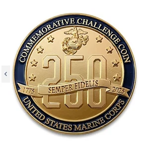 Moneta sfida 250° anniversario USMC EMISSIONE TRE - Colli in pelle," - Foto 1 di 9