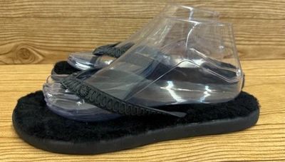 UGG Australia Fluffy Black Fur Lined Flip Flops Women’s Thong Sandals Sz 10 W - Image 1 of 4