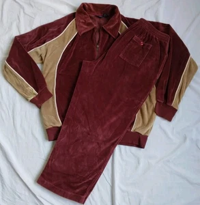 Vintage 90s Y2K John Blair Red Tan Velour Tracksuit Hip Hop Size L Flaws - Picture 1 of 17