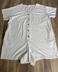 Old Navy Women’s Romper Shorts XL Beige Button Up Cotton Blend - Picture 1 of 11
