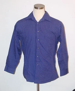 ARROW U.S.A 1851 BLUE MEN'S DRESS SHIRT PINS STRIPE size LARGE 16.5 32/33 - Picture 1 of 6