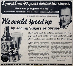 1938 Chicago Newspaper Ad- Peter Hand Meister Brau, We could Speed up ... - Picture 1 of 2