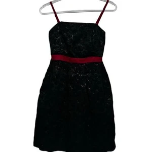 Eric + Lani Juniors Black Shiny Dress Red Waist Band & Spaghetti Straps Size XS - Picture 1 of 5