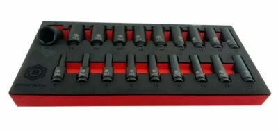 Britool Hallmark DEEP 19 Piece Socket Air Impact 3/8 Drive +Tray 6mm - 24mm - Image 1 of 3