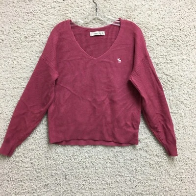 Abercrombie Fitch Sweater Small Adult Pink Knit Pullover V Neck Logo Womens S - Image 1 of 4