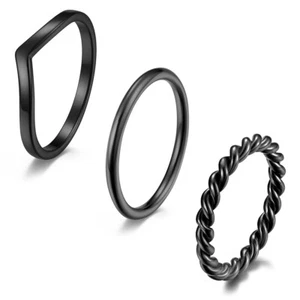3Pcs Women Girl Stackable Ring Set Stacking Thumb Finger Knuckle Midi Band Gift - Picture 1 of 32