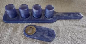 Resin shot flight with matching shot glasses, bottle opener blue marble handmade - Picture 1 of 11