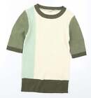 Damart Womens Green Round Neck Cotton Pullover Jumper Size 10 - Colour Block