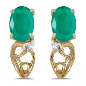 10k Yellow Gold Oval Emerald & Diamond Earrings E2582-05 - Picture 1 of 1