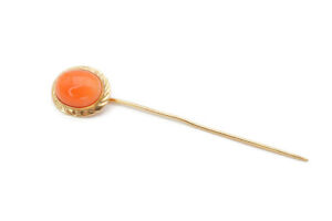 Vintage 14k Yellow Gold Coral Stick Pin