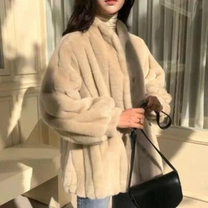 Womens Fashion Stand Collar Faux Fur Puff Sleeve Short Coat Jacket Overcoat 2275 - Picture 1 of 12
