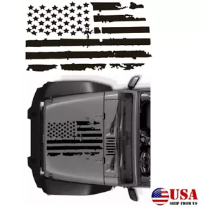 Distressed USA Flag Hood Vinyl Sticker Decal - Any Hood Fits For Jeep Wrangler - Picture 1 of 5