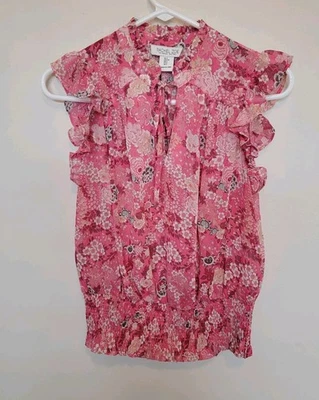 Top con volantes florales Rachel Zoe para mujer dobladillo calado corbata frontal talla pequeña  Foto 1 de 4