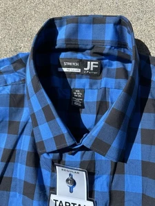 JF J. Ferrari Camicia Uomo Blu Nero Gingham Manica Lunga 2XL 18-18,5 34/35 Nuova con etichette - Foto 1 di 5