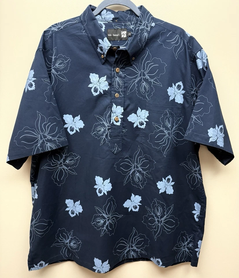 Camisa Hilo Hawaiiana Hombre Sig Zane Azul Manga Corta Talla 2XL - Excelente Foto 1 de 4