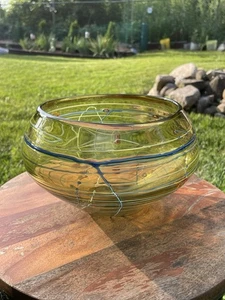 Murano Amber Threaded Glass Bowl/Vase - Picture 1 of 13