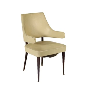 Elegante Sedia Vintage con Braccioli Skai Legno Tinto Design Anni 50 Italia - Foto 1 di 10