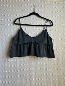 NWT Aritzia Wilfred Lover Satin Camisole Ruffle Sz L Black - Picture 1 of 5