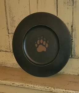 Neu 12,5" Holzplatte Kerzenmatte schwarz Lodge Bär Hund Pfotenabdruck - Bild 1 von 2