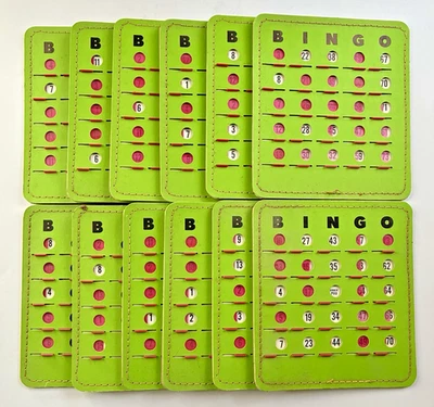 Set of 12 Vintage Retro Bingo Game Cards w- Red Slider Windows, Stitched Edges - Image 1 of 4