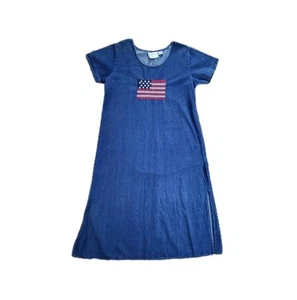 Victorian Era Blue Chambray Denim Women's M Maxi Dress American Flag Patriotic - Picture 1 of 8
