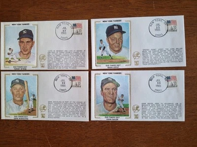 1985 US COVER  YANKEES BASEBALL OLD TIMERS GAME ZASO SILK CACHET SET OF 4 - Image 1 of 3