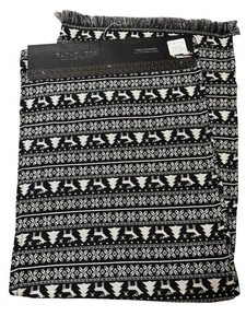 Rachel Zoe Christmas Tree Reindeer Table Runner 16x72 Holiday Black & White New - Picture 1 of 4