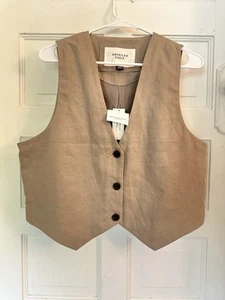 NWT American Eagle Beige Button Up Linen Vest Size Large Preppy Capsule Minimal - Picture 1 of 15
