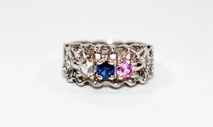 Natural Topaz & Sapphire Ring 10K Solid White Gold .60tcw Mothers Ring Estate - Picture 1 of 12