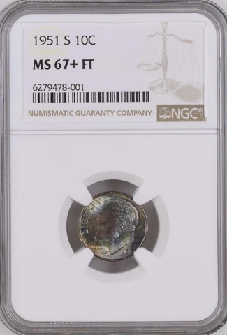 1951-S 10C FB Roosevelt Ten Cent NGC MS67+FT   6279478-001 Cover