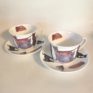 Set of 2 Roy Kirkham Cats Galore Fine Bone China Cups & Saucers England UK 2005 - Picture 1 of 12