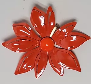 Vintage große 3 Zoll orange Emaille Gänseblümchen Blume Metall Pin Brosche - Bild 1 von 2